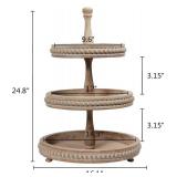 Handcrafted-Beaded Tiered Tray Stand, 3 Tier Serving Tray Distressed Brown, Rustic Tiered Serving Tray, Wood Tiered Tray Decor Items for Coffee Bar, Kitchen Counter, Dining Room Table, Easter