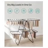 SONGMICS Clothes Drying Rack, Foldable 2-Level Laundry Drying Rack, Free-Standing Large Drying Rack, with Height-Adjustable Wings, 33 Drying Rails, Sock Clips, Black ULLR053B01