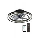 Enclosed Ceiling Fans with Lights, Flush Mount Modern Ceiling Fan and Remote Control,18.89 In Fandelier Ceiling Fan with Light,3000K-6500K Dimmable LED Fan Light,Black Ceiling Fans with Lights