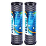 ICEPURE 1 Micron 2.5" x 10" Whole House CTO Carbon Sediment Water Filter Cartridge Compatible with DuPont WFPFC8002, WFPFC9001, SCWH-5, WHCF-WHWC, WHCF-WHWC, FXWTC, CBC-10, RO Unit, Pack of 2