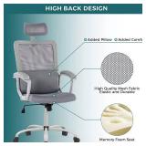 Ergonomic Mesh High Back Chair with Lumbar Support, Adjustable Headrest, Armrests, and Wheels for Office Desk, Gaming Setup, and More, Gray