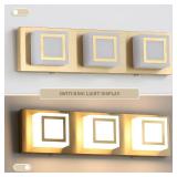 fengkiop Brushed Gold Bathroom Vanity Light Fixtures,3-Light Brass Bathroom Light,Acrylic Dimmable Modern LED Wall Sconce for Hallway,Bedroom