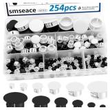 smseace 254Pcs Plastic Plugs 6 Sizes Plastic Hole Plug for Round Holes 1Inch 1/2Inch 3/8Inch 5/16Inch 1/4Inch 1/5Inch Black, White Nylon Hole Plugs for Furniture,Cabinet,Kitchen