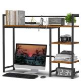 Snughome Desk Shelf, 38.6 Desktop Organizer Shelf, Desk Hutch for Computer Monitor, 4 Tier Desktop Display Rack, Wood Desktop Bookshelf Storage Rack for Home Office Dorm, Rustic Brown