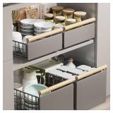 YheenLf Pull out Cabinet Organizer, Foldable sliding drawers with Adhesive Nano Film, Sliding Drawer Storage for Kitchen, Pantry, Shelves, 15.6x4.3x9.3 In, 2 Pack, HCF003SG 2