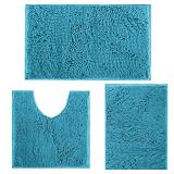 Teal Blue Bathroom Rugs Bath Mats for Bathroom Chenillen Bath Rug Set 3 Piece Non Slip Bath Mats, Absorbent Shaggy Rugs, Machine Wash, Perfect Plush Bathroom Mats, Bathroom Carpets Set