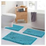 Teal Blue Bathroom Rugs Bath Mats for Bathroom Chenillen Bath Rug Set 3 Piece Non Slip Bath Mats, Absorbent Shaggy Rugs, Machine Wash, Perfect Plush Bathroom Mats, Bathroom Carpets Set