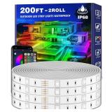 LETIANPAI 200ft Outdoor LED Strip Lights Waterproof 1 Roll,IP68 Outside Led Light Strips with App and Remote,Music Sync RGB Exterior Rope Self Adhesive Back for Deck,Balcony,Pool