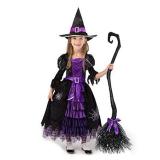 Spooktacular Creations Fairytale Witch Cute Witch Costume Deluxe Set with Broom for Girls (S 5 7)