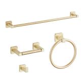 Brushed Gold Bathroom Hardware Set 4 Pieces,Bathroom Accessories Set Stainless Steel Wall Mounted, Hand Towel Bar, Towel Ring, Robe Towel Hooks,Toilet Paper Holder,Towel Bar Set, 23.6 Inch