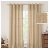 LAMIT Natural Linen Curtains 95 Inches Long 2 Panels Set, Grommet Thick Linen Textured Bedroom Curtains Light Filtering Privacy Burlap Curtains for Living Room/French Door, Tan, 52 x 95 Inch