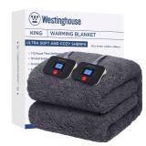 Westinghouse Electric Blanket King Size, Soft Plush Sherpa Heated Blanket with 10 Heating Levels & 1 12 Hours Auto Off, Machine Washable, 100x90 inches, Darkgrey