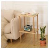 exilot Solid Wood Side Table, 2 Tier End Table with Storage Shelves, Tall Nightstand Bedside Table for Living Room Bedroom Office No Tool Assembly