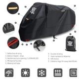 XYZCTEM Black Motorcycle Cover  Waterproof Outdoor Storage Bag,Fits up to 108 Motors,Made of Heavy Duty Material, Compatible with Harley Davison and All Motors,Professional Windproof Strap(XXL)