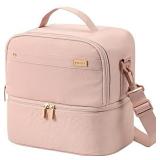 NISHEL Lunch Bag for Women, Insulated Two Separate Compartments Lunch Box with Adjustable Shoulder Strap, Leakproof Lunch Cooler Bag for Work, Pink