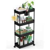 LEHOM Slim Rolling Storage Cart   4 Tiers Bathroom Organizer Utility Cart Slide Out Storage Shelves Mobile Shelving Unit for Kitchen, Bedroom, Office, Laundry Room, Small Narrow Spaces Black