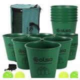 OLSA Yard Pong Games, Giant Yard Pong Family Patry Games with 12 Buckets, Balls, Strength Carrying Bag for Halloween Christmas Birthday Gift, Indoor Outdoor Toss Games for Adults and Family(Green)