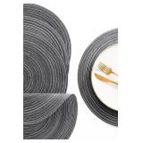 Floroom 15 Inch Round Braided Placemats Set of 4, Washable Heat Resistant Cotton Polyester Circle Place Mats for Kitchen Dining Table   Mist Grey