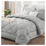 CozyLux Full Comforter Set with Sheets 7 Pieces Bed in a Bag Light Grey All Season Bedding Sets with Comforter, Pillow Shams, Flat Sheet, Fitted Sheet and Pillowcases