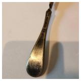 Ornate wax seal stamp sterling silver monogram E and antique ornate twisted handle butter knife