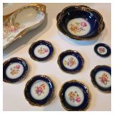 Echt Cobalt bowl and minature plates and hand painted serving dish from Germany