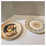 M J Hummel anniversary plate Stormy Westher hand painted and Riyal China plate 12 at gold plate