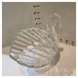 Gloria Vanderbilt lead crystal swan 6 x 7.5 and Fenton hobnail milk glass dish