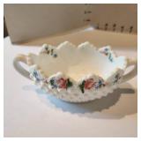 Gloria Vanderbilt lead crystal swan 6 x 7.5 and Fenton hobnail milk glass dish