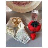 Victorian style decorations - Pin Cushion, plate, pillow box and more