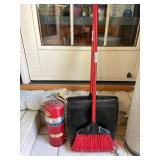 Fire Extinguisher and a broom and dustpan set