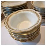 Staffordshire luncheon plates and cups (7pc), Harmony House bowls (5pc), Limoge saucers and custard bowls (23 pc)