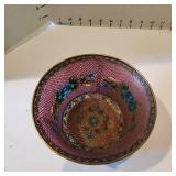 Plaque and jour translucent Chinese Cloisonne floral bowl 5 in wide