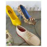 Vintage porcelain, plastic and leather shoes