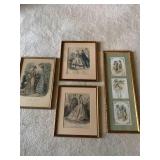 Vintage framed Victorian prints tallest 22x8 approx