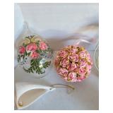 Assorted ornaments and decor in peach and ivory