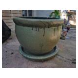 Green clay flower pot approx 10x12 inches