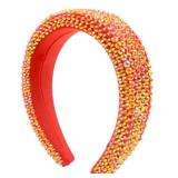 Fashion Baroque Rhinestone Full Crystal Wide Headbands For Girls Bridal Wedding Birthday Valentines Day Party (Red)