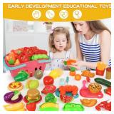 Comirth Pretend Play Food Sets for Kids Kitchen 61Pc, Storage Basket Cutting Toy Food, Fake Food for Toddlers, Play Kitchen Accessories Toys with Fruits Vegetables, Educational Gift for Girls Boys