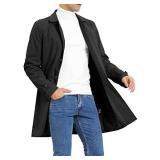 Mens Trench Coat Slim Fit Single Breasted Casual Long Jacket Lightweight Lapel Fall Windbreaker Overcoat XXL