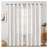 jinchan White Linen Textured Curtains 90 Inches Long Light Filtering Curtains for Living Room Grommet Top White Curtains Thermal Insulated Window Drapes White, 2 Panels