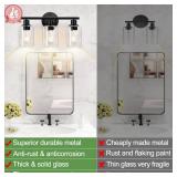 Zarbitta 3-Light Bathroom Light Fixtures, Black Modern Vanity Lights with Clear Glass Shade, Bathroom Wall Lamp for Mirror Kitchen Living Room Hallway Cabinet Porch