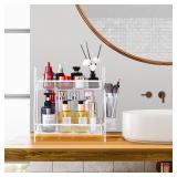 LEMIKKLE Countertop organizer for bathroom counter, bathroom organizers and storage, spice rack organizer for kitchen counter shelf with small basket(White)