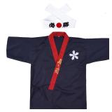 Japanese Sushi Chef Coat Uniforms Kimono for Unisex wafu White Certain Victory Headband(Bule M)