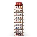 Kitsure Shoe Organizer - 10-Tier Tall Shoe Rack for Closet, Entryway, Sturdy Shoe Shelf w/Large Capacity for up to 20 Pairs, Space-Saving Narrow Shoe Rack w/Easy Assembly Fits Boots, Heels, Brown