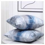 Alricc Blue and Grey Abstract Art Artwork Pillow Cover, Gallery Modern Decorative Throw Pillows Cushion Cover for Bedroom Sofa Living Room 18 x 18 Inch Set of 2