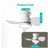 Roomratv Ceiling Fans with Lights 22 inch Quiet Ceiling Fan Large Airflow Remote Control 3 Color Temperature for Bedroom Kitchen Dining Room Patio?White? - Retail: $79.98