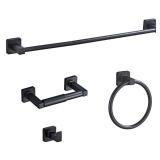 Matte Black Bathroom Hardware Set 4 Pieces,Bathroom Accessories Set Stainless Steel Wall Mounted, Hand Towel Bar, Towel Ring, Robe Towel Hooks,Toilet Paper Holder,Towel Bar Set, 23.6 Inch