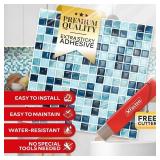 XFasten Square Peel and Stick Backsplash for Kitchen 10pcs 12in x 12in w/Cutter Blue Black Mosaic Kitchen Backsplash Tile Peel and Stick on Self Adhesive Backsplash Tile for Kitchen and Bathroom