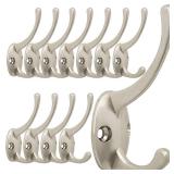 IBosins 12 Pack Silver Coat Hooks Wall Mounted with 24 Screws Retro Double Hooks Utility Silver Hooks for Coat, Scarf, Bag, Towel, Key, Cap, Cup, Hat