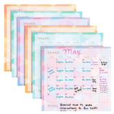 Paper Junkie 6-Pack Undated Monthly Adhesive Peel and Stick Calendar, Dry Erase Reusable Calendar for Wall, Home Office Schedule Reminders, Memo Notes, 3 Assorted Colors (13.75x12.8 in)